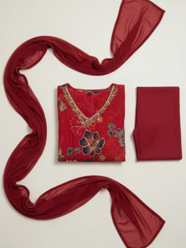 Bright pink Model Silk printed suit with floral design and solid dupatta — elegant festive ethnic wear for women.