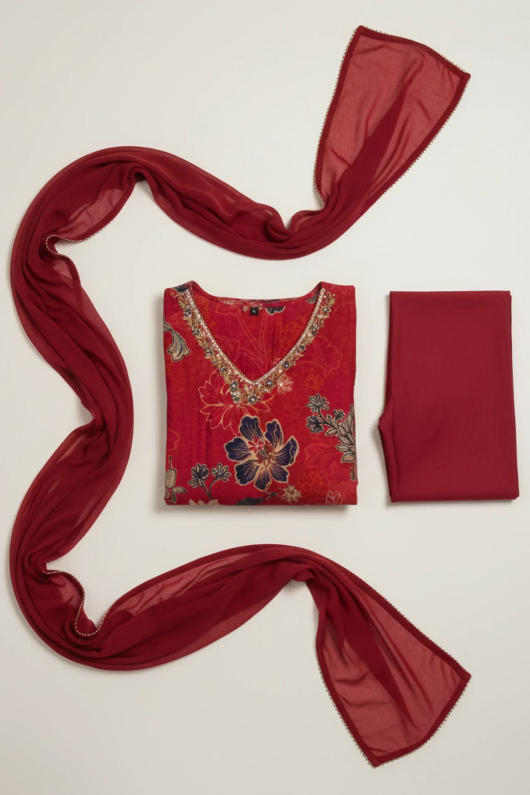 Bright pink Model Silk printed suit with floral design and solid dupatta — elegant festive ethnic wear for women.