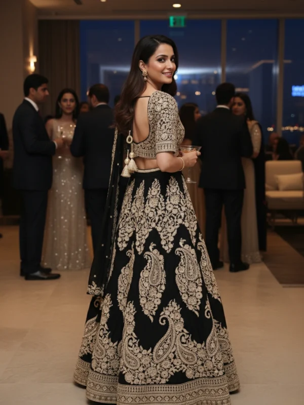 Noir Royale – Black Zari Embroidered Georgette Lehenga