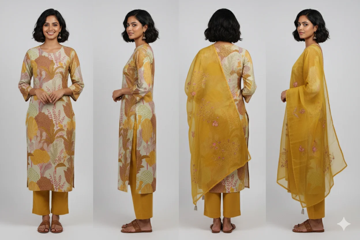 Golden Aura – Printed Khadi Suit Set - Image 3