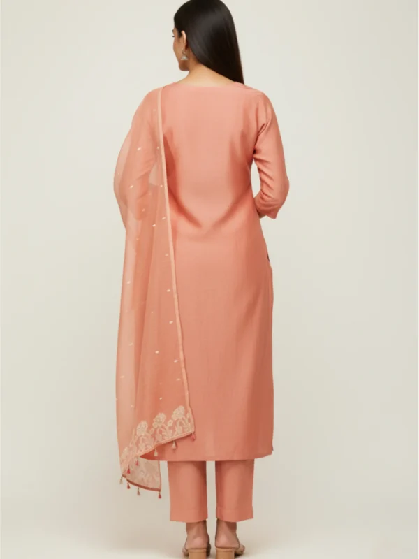 Peach Serenity – Woven & Embroidered Bengal Cotton Suit