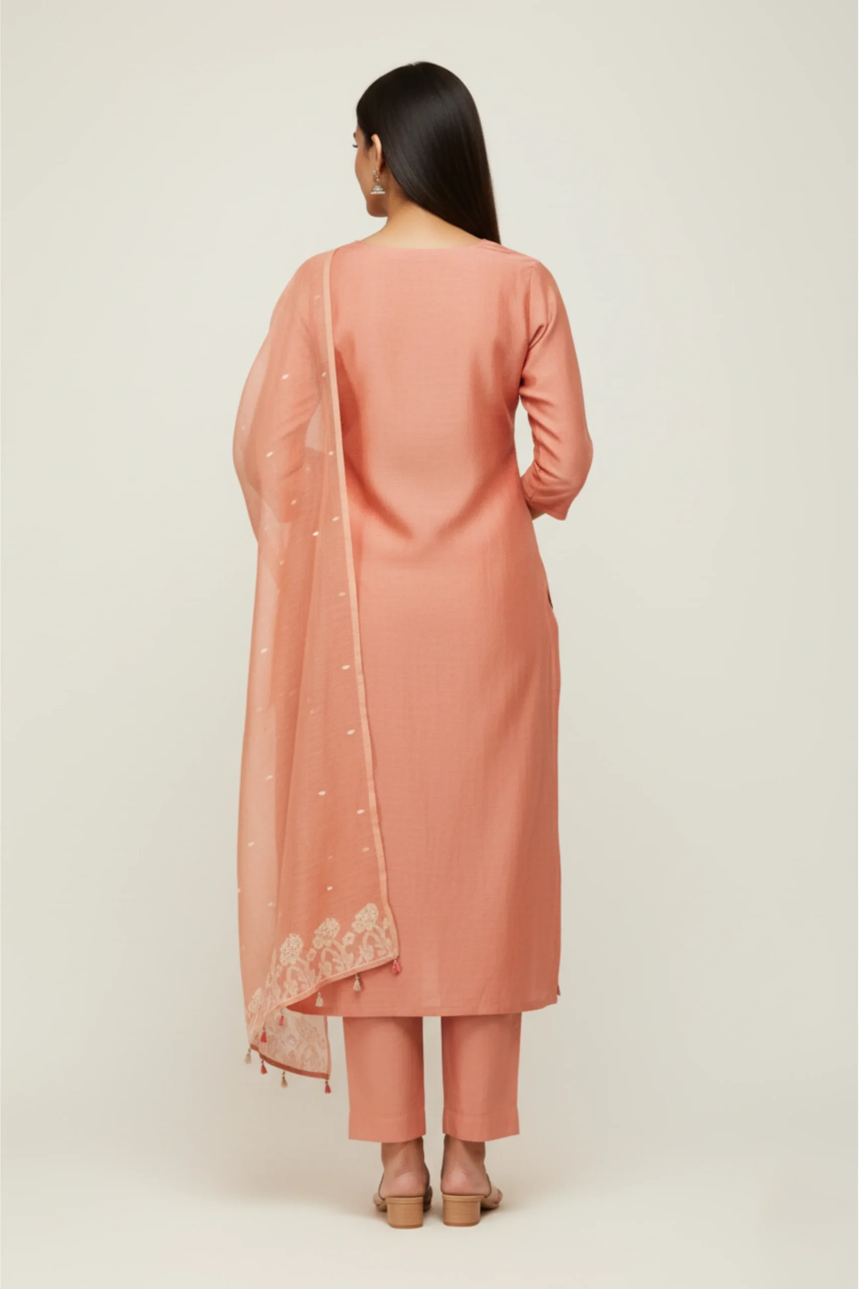 Peach Serenity – Woven & Embroidered Bengal Cotton Suit - Image 2