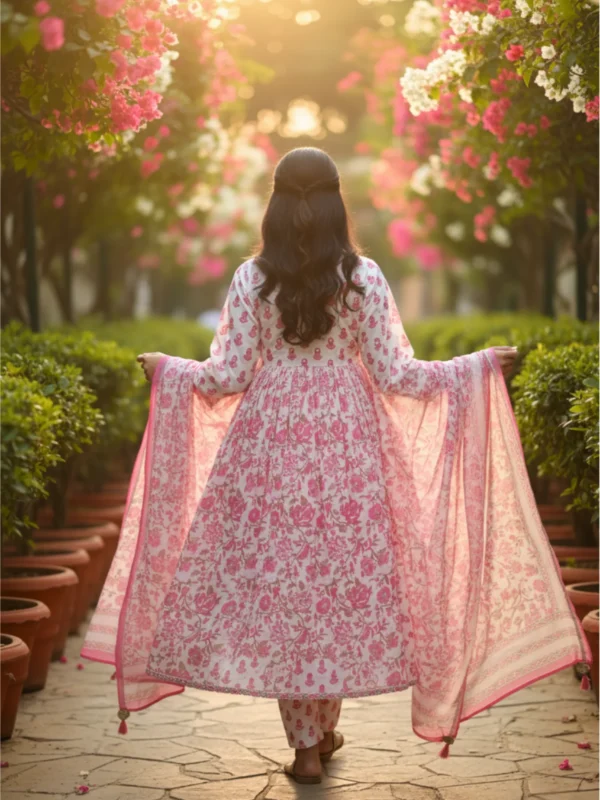 Floral Whisper – White Printed Cotton Suit Set