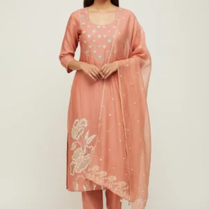 Peach Serenity – Woven & Embroidered Bengal Cotton Suit