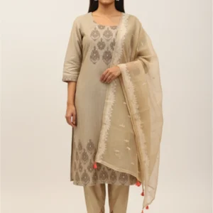 Moonlit Grace – Dusty Grey Printed & Highlighted Chanderi Suit
