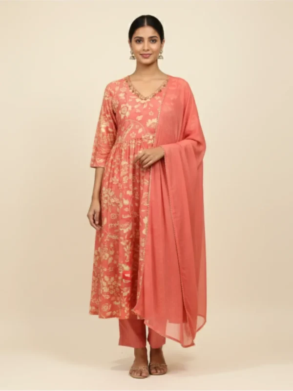 Ethereal Bloom – Soft Pink Model Silk Printed Suit