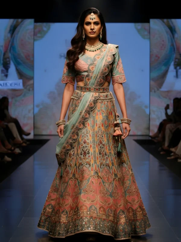 Celestial Elegance – Grey Blue Zari, Pittan & Sequin Embroidered Raw Silk Lehenga