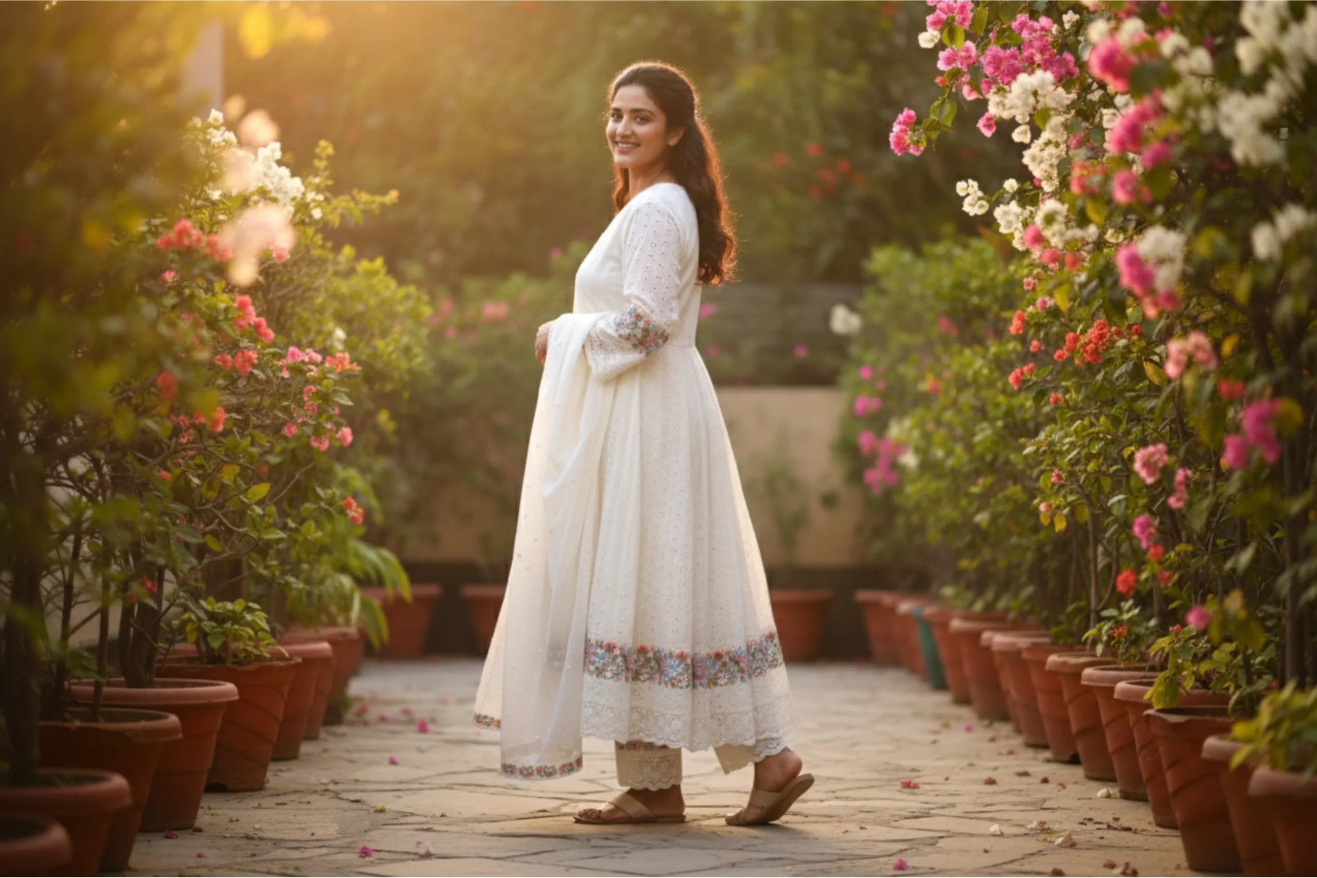 Ivory Meadow – Off White Woven & Embroidered Cotton Suit - Image 2