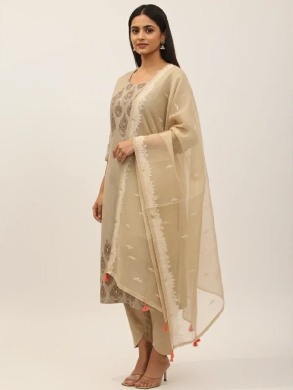 Moonlit Grace – Dusty Grey Printed & Highlighted Chanderi Suit