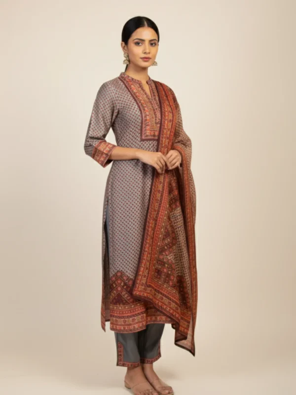 Mystic Charisma – Grey Digital Printed Tassar Silk Suit Set