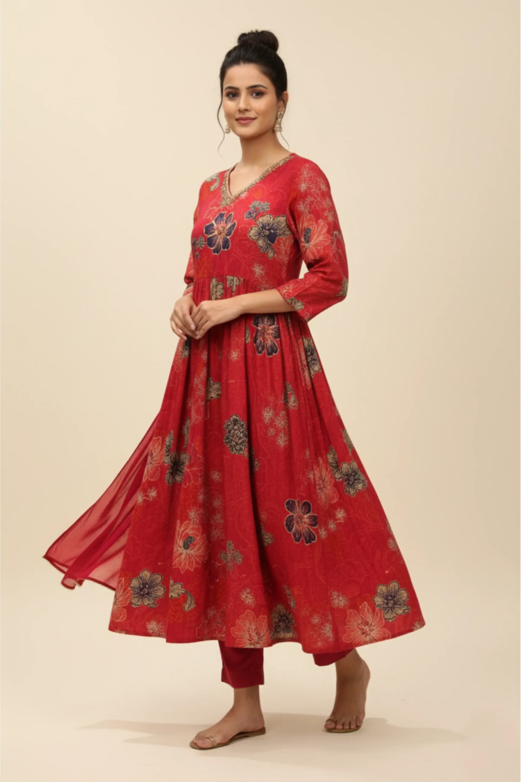 Floral Muse – Bright Pink Model Silk Printed Suit - Image 3