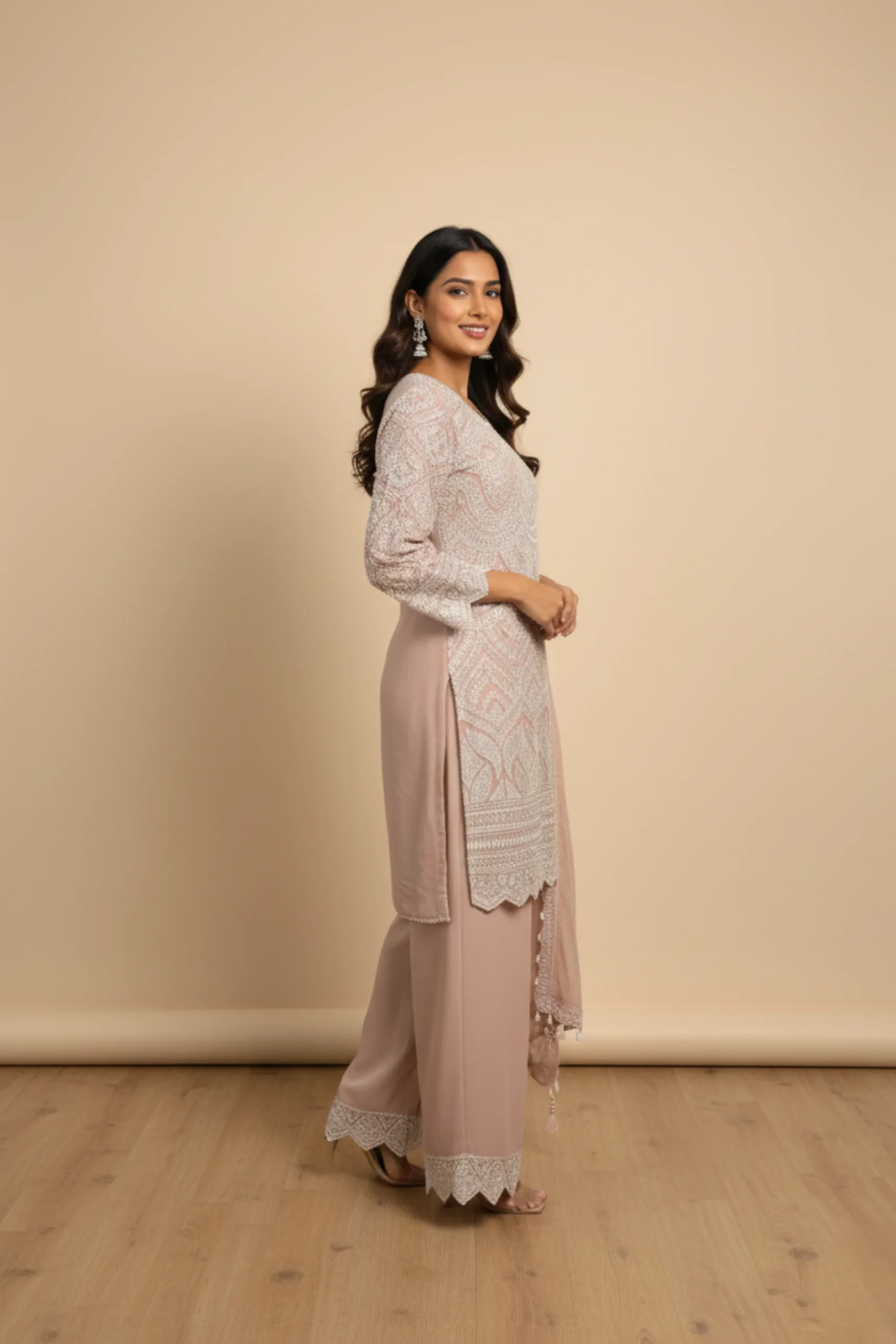 Ivory Grace – Handworked Georgette Plazo Set - Image 2