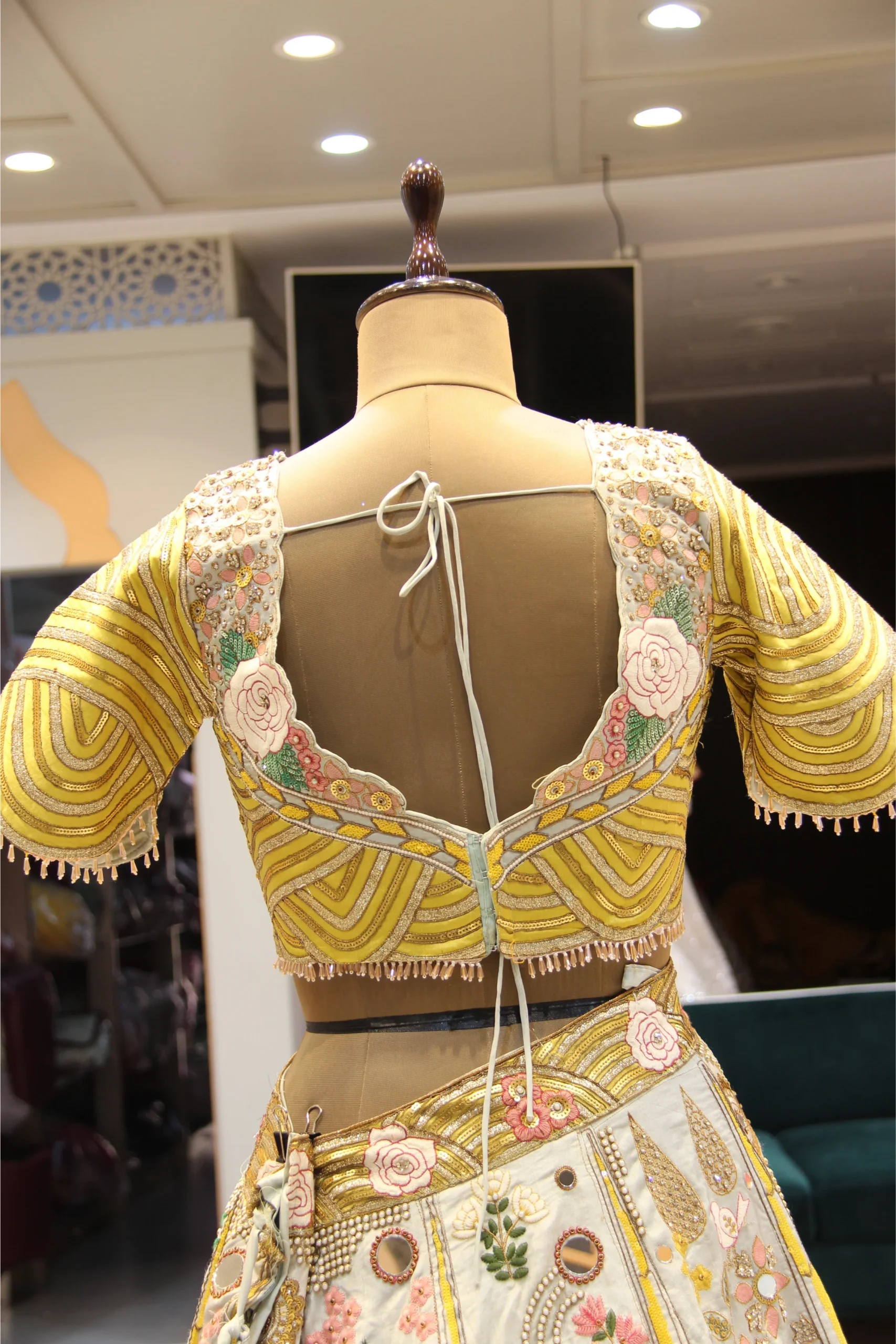 Sunlit Grace – Grey & Yellow Mirror and Jari Work Raw Silk Lehenga Set - Image 5