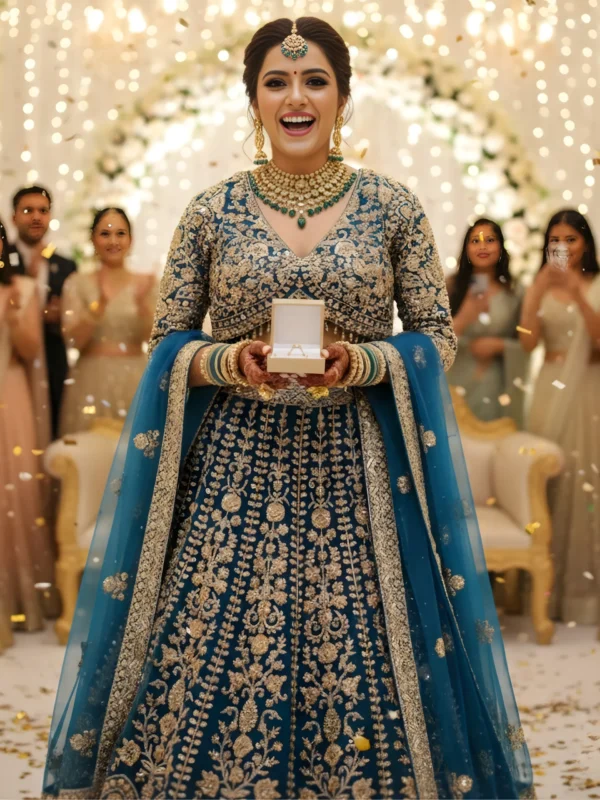 Midnight Majesty – Royal Blue Crystal & Bead Embellished Net Lehenga Set