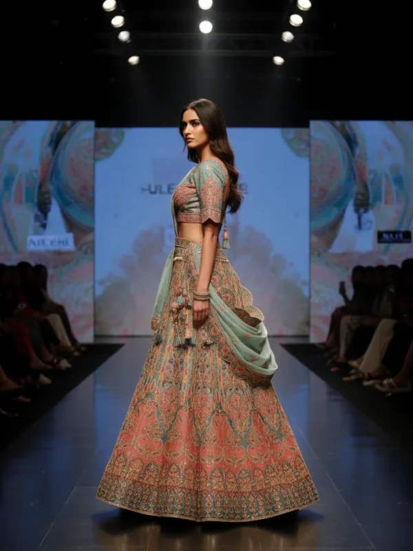 Celestial Elegance – Grey Blue Zari, Pittan & Sequin Embroidered Raw Silk Lehenga