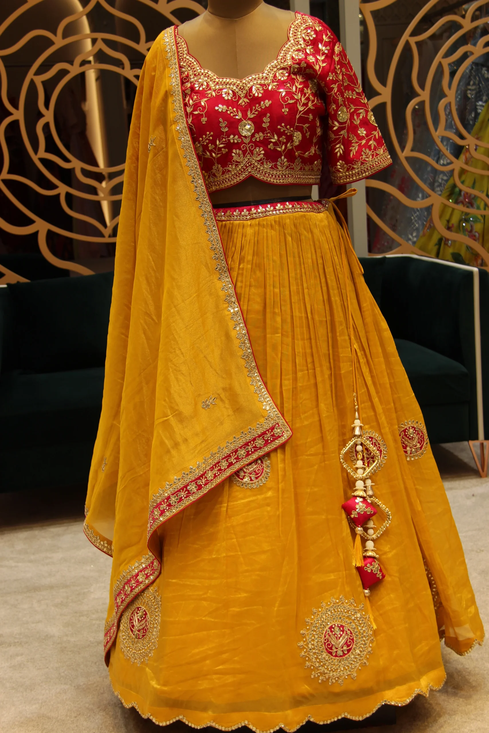 haldi-harmony-bright-yellow-rani-pink-gota-patti-tissue-georgette-lehenga
