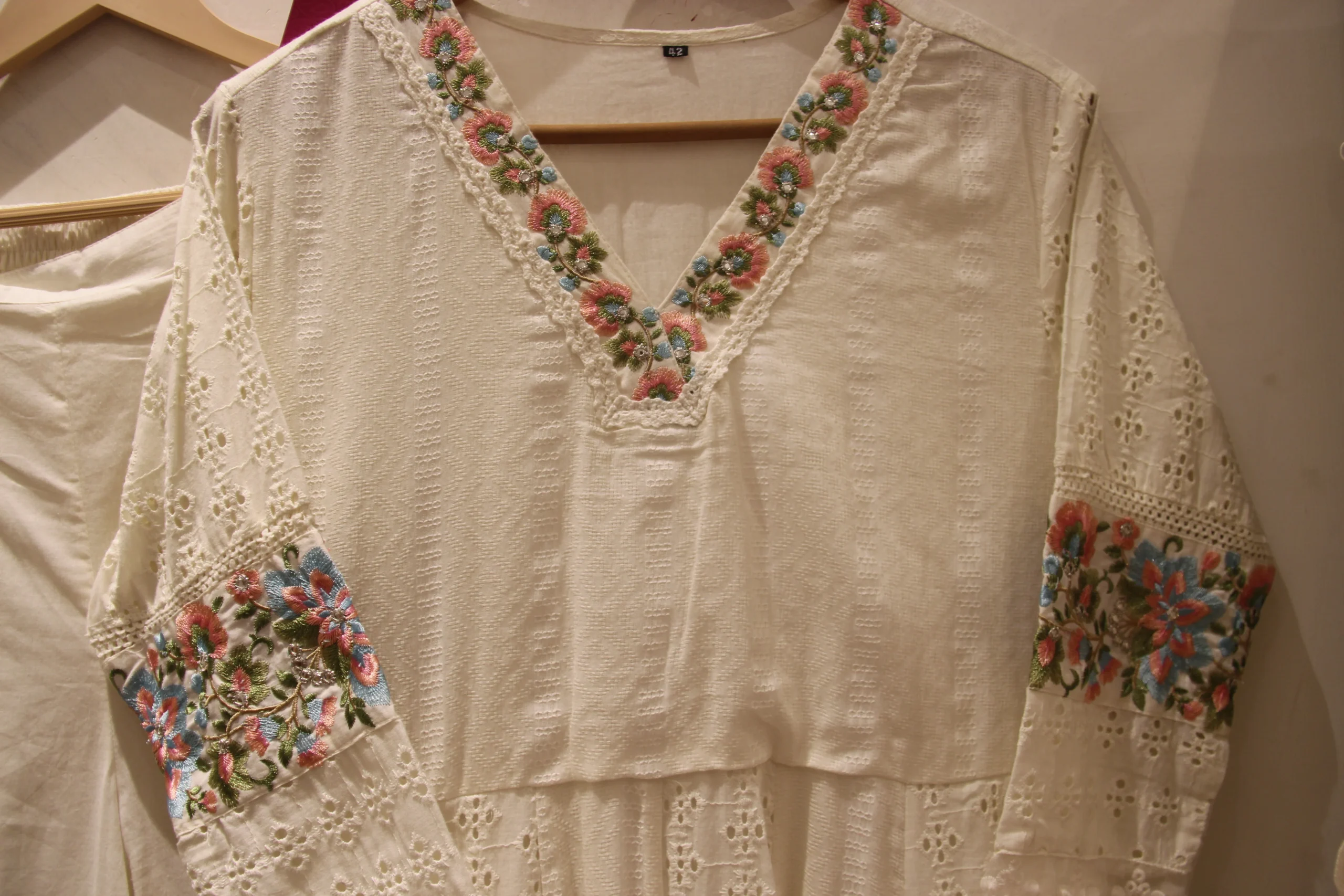 Ivory Meadow – Off White Woven & Embroidered Cotton Suit - Image 4
