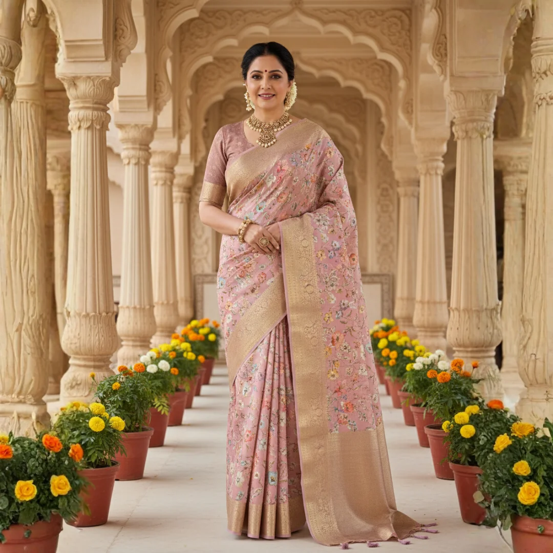 blush-pink-moonga-tussar-saree-with-zari-border-pichwai-kalamkari-print