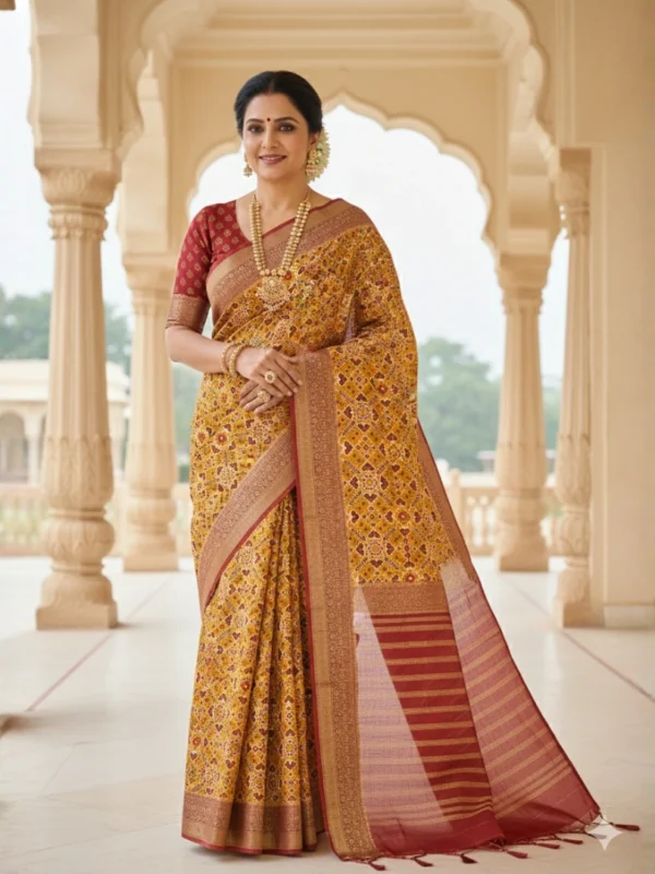 golden-mustard-moonga-tussar-saree-with-patola-print-and-zari-border