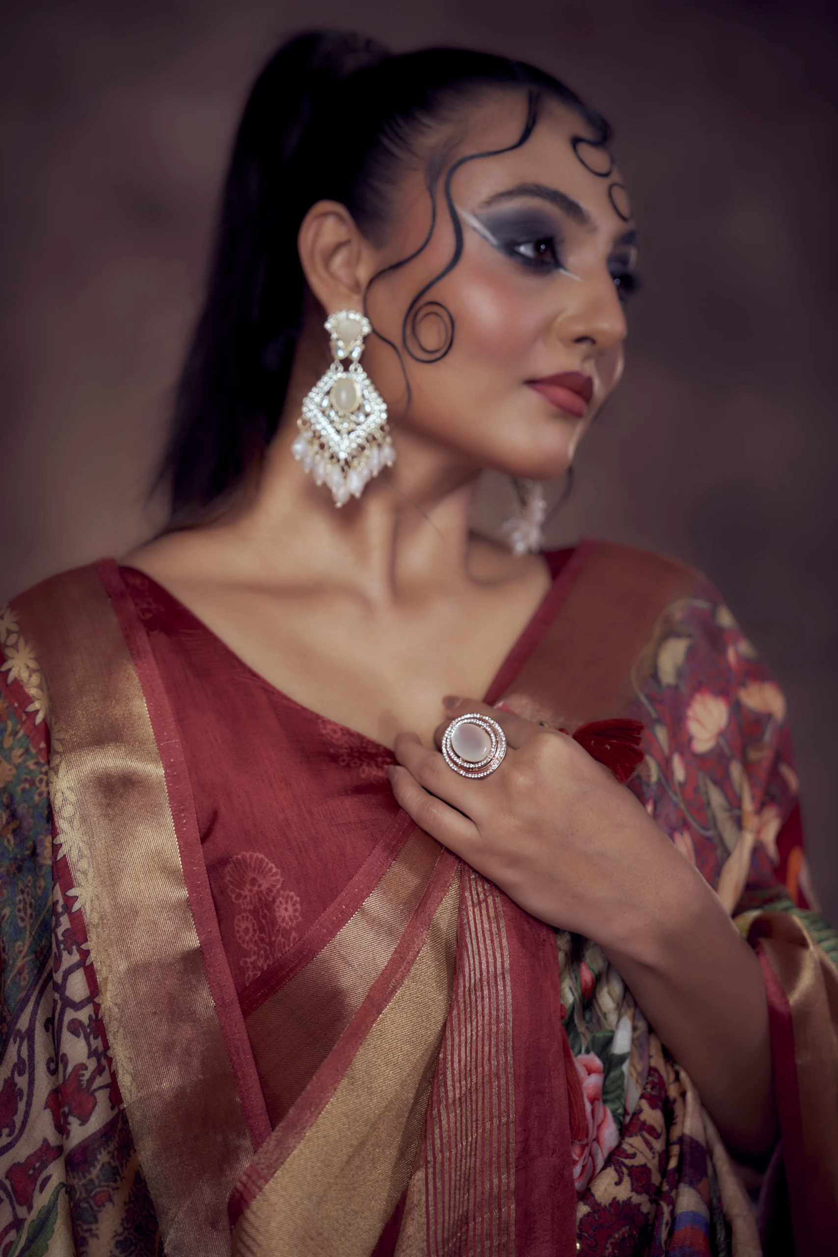 Majestic Maroon Moonga Tussar Saree with Woven Zari Border & Heritage Print Motifs - Image 2