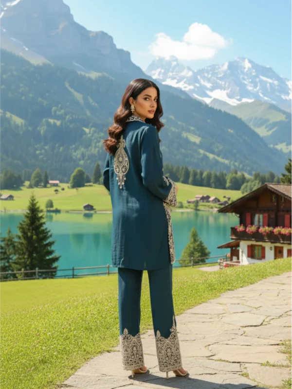 Peacock chinnon embroidered co-ord set with intricate detailing – Rangoli Saris