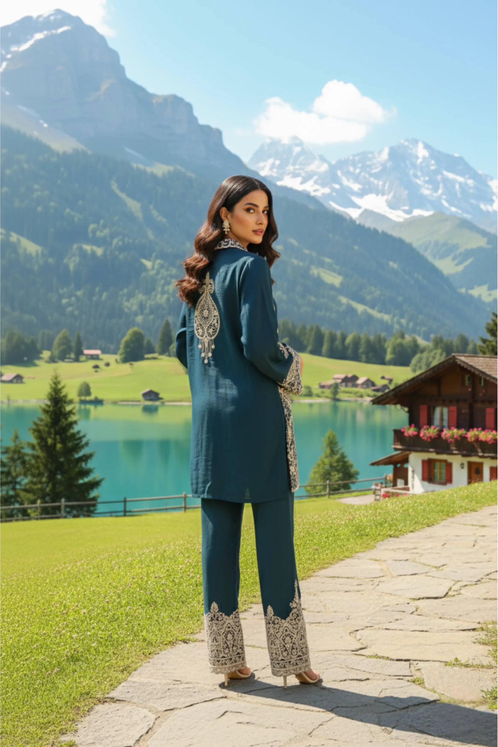 Peacock Majesty – Chinnon Embroidered Co-Ord Set - Image 2