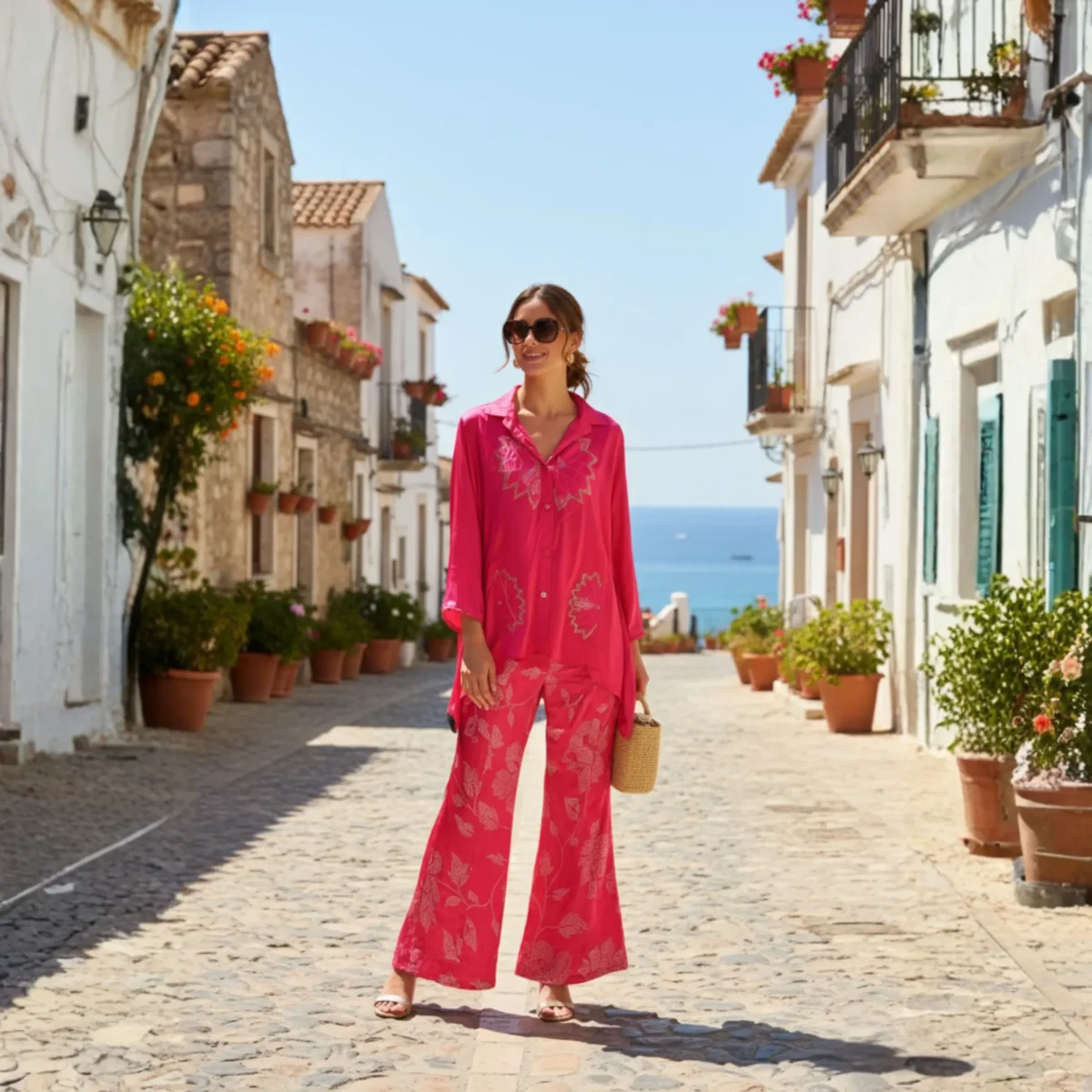 Hot pink soft silk embroidered co-ord set with floral embroidery – Rangoli Saris
