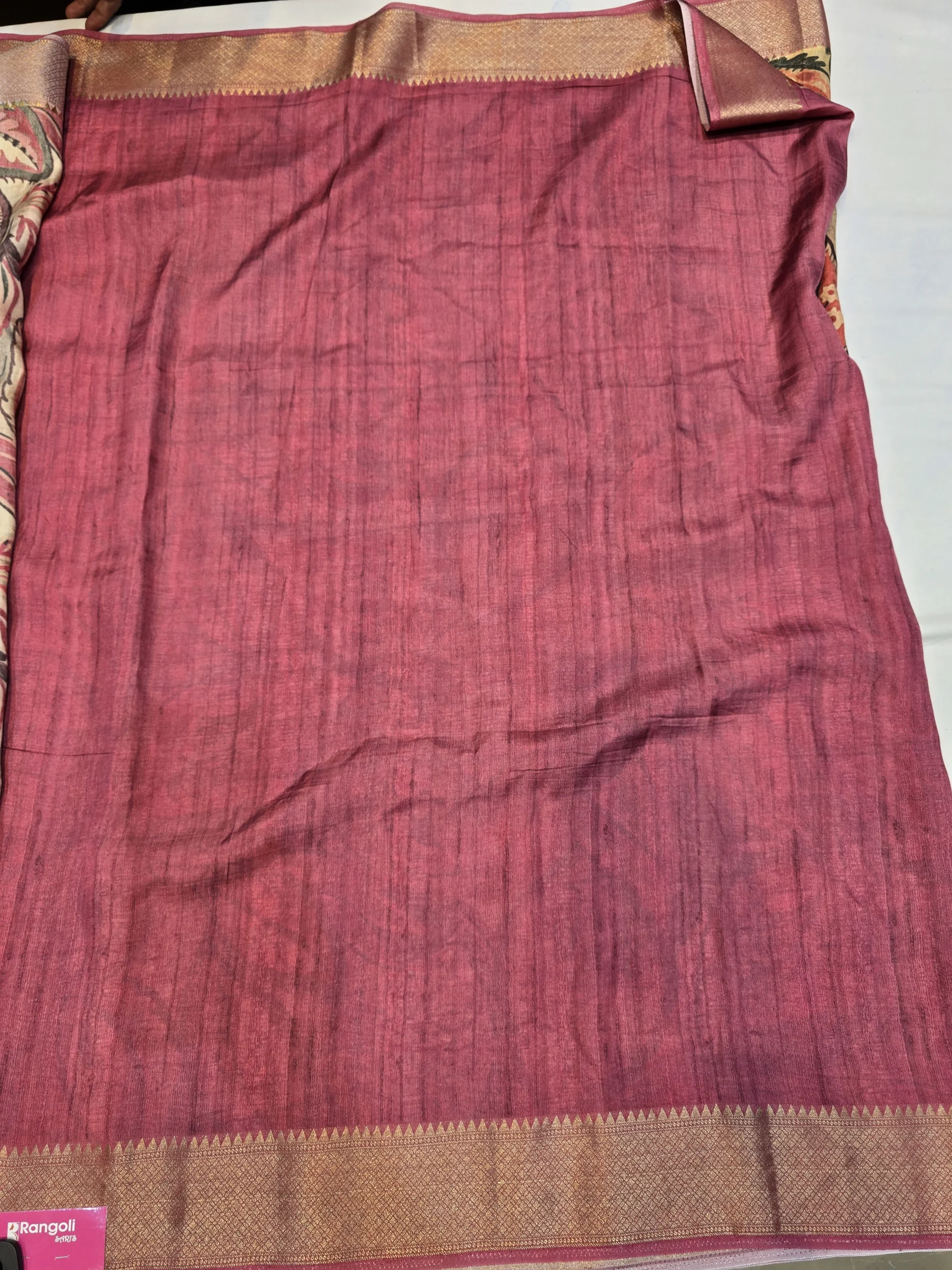 Maroon Moonga Tussar Saree with Woven Zari Border and Traditional Heritage Print - Image 5