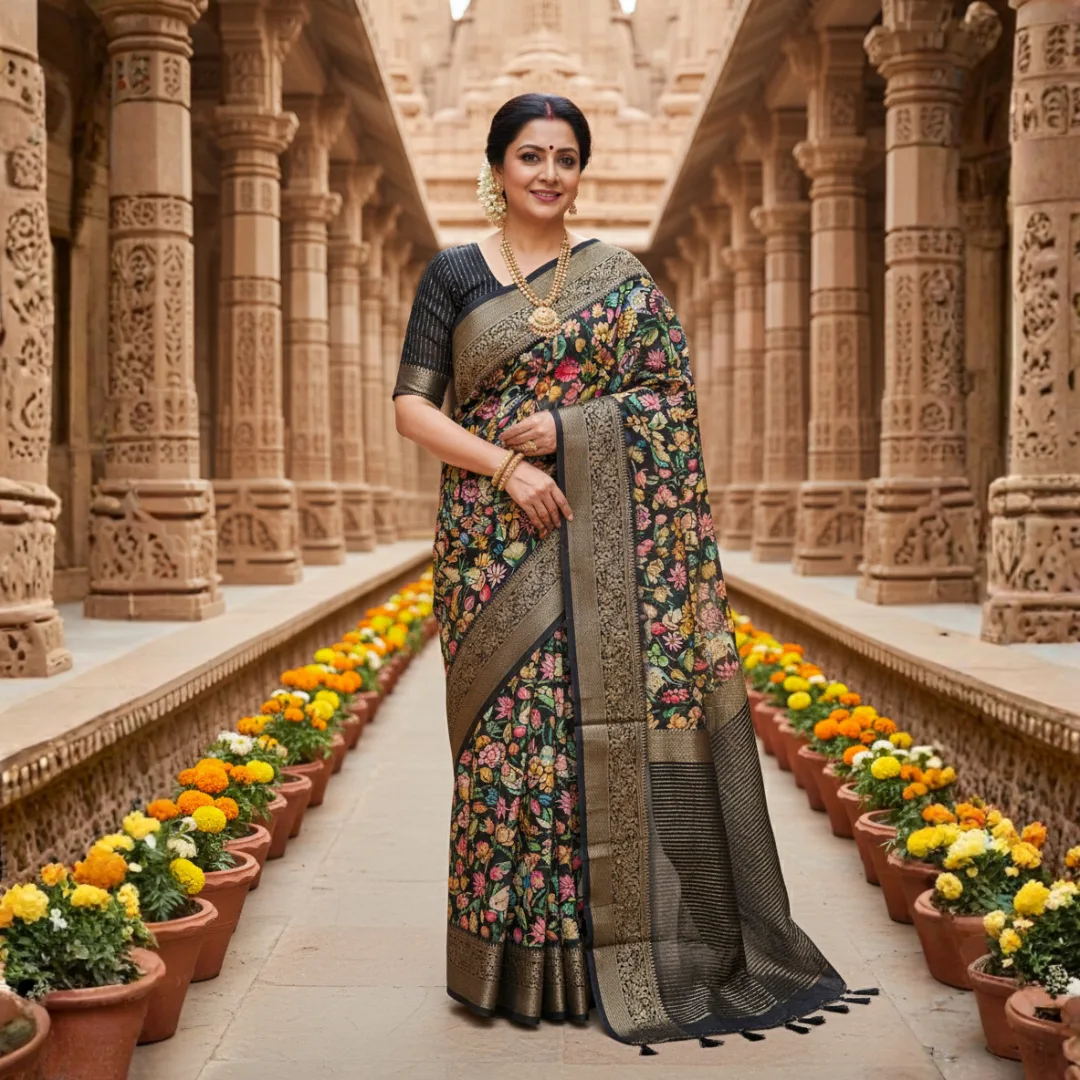 regal-moonga-tussar-saree-with-traditional-pichwai-patola-prints
