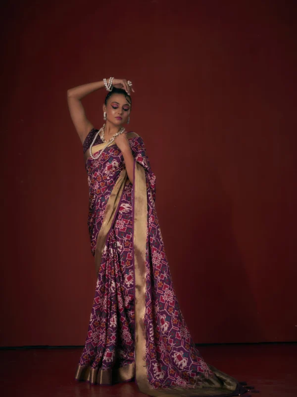 royal-maroon-moonga-tussar-saree-pichwai-patola-print