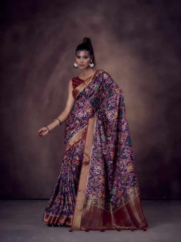 indigo-moonga-tussar-saree-patola-print-zari-border