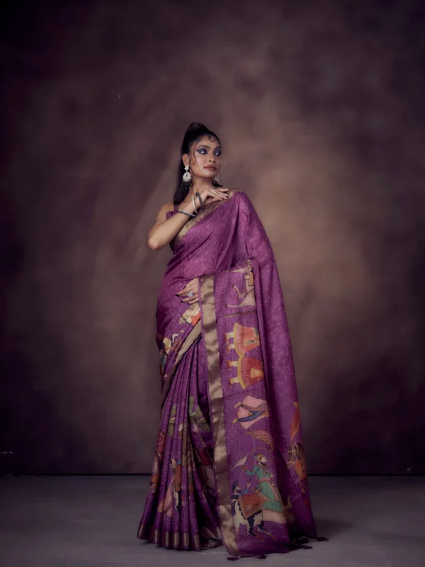 regal-darbar-moonga-tussar-saree-royal-procession-print-zari-border