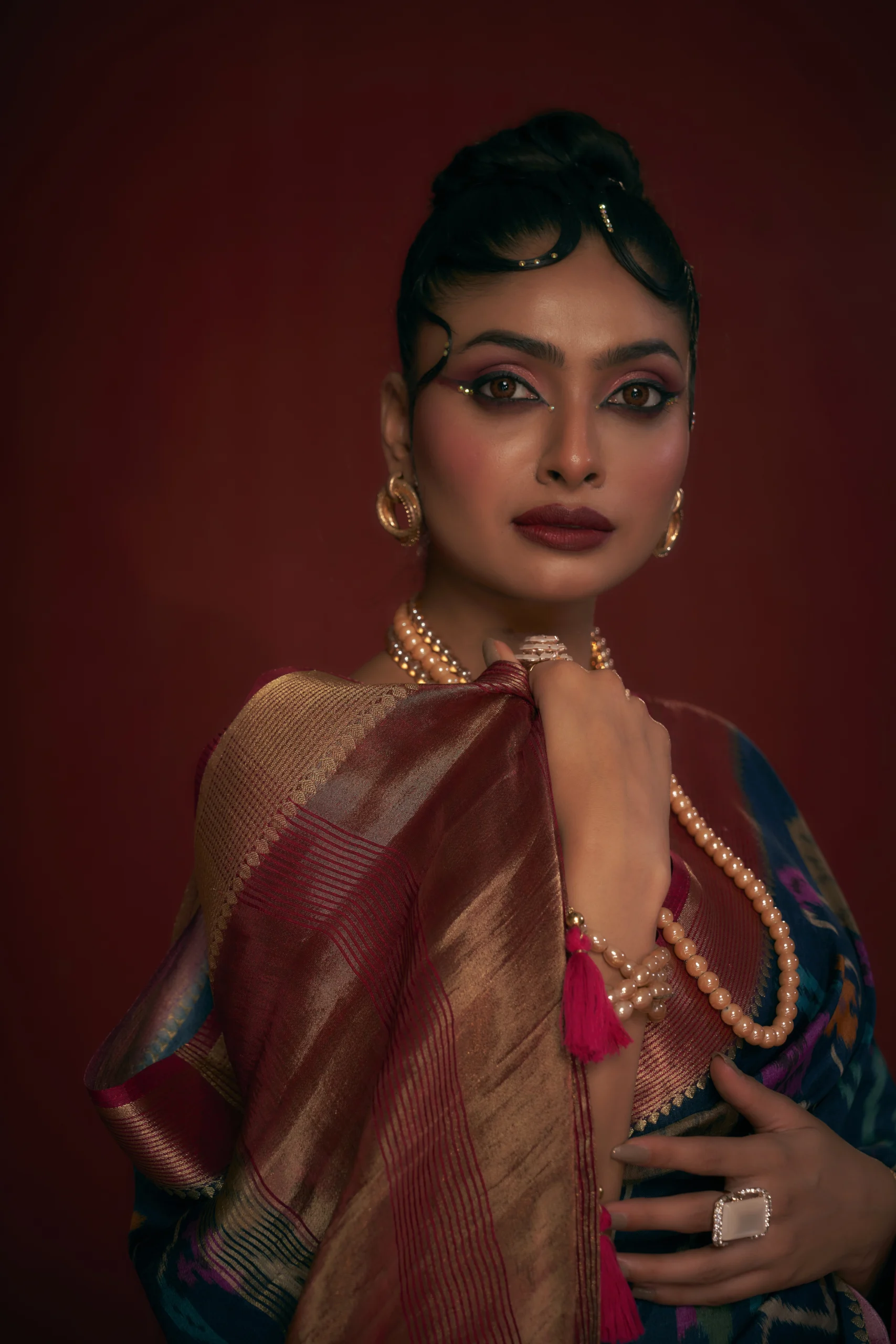 Moonga Tussar Teal Heritage Ikat & Kalamkari Inspired Printed Saree - Image 2