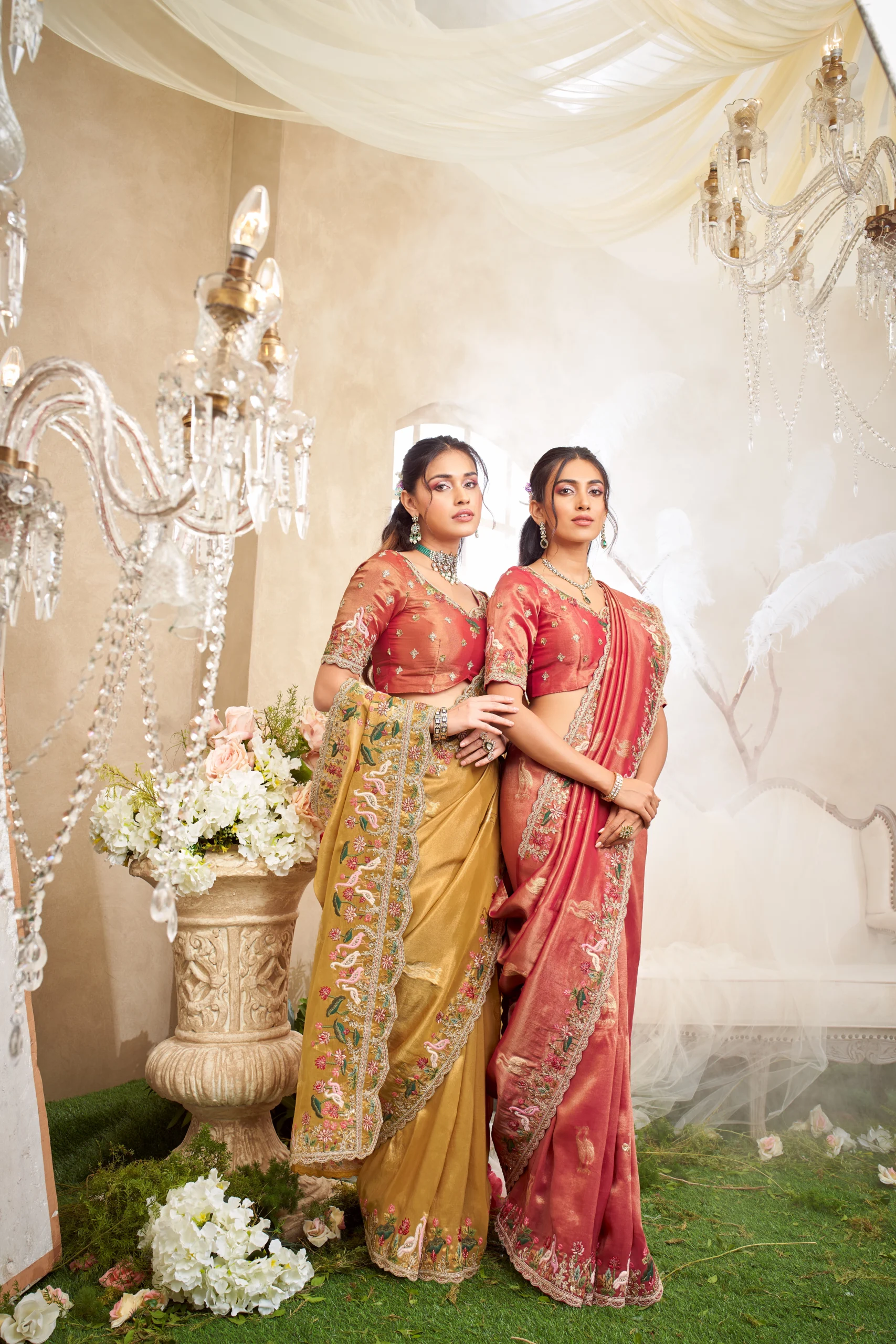 The "Amara" Luxury Sea Green & Beige Embroidered Designer Saree - Image 2