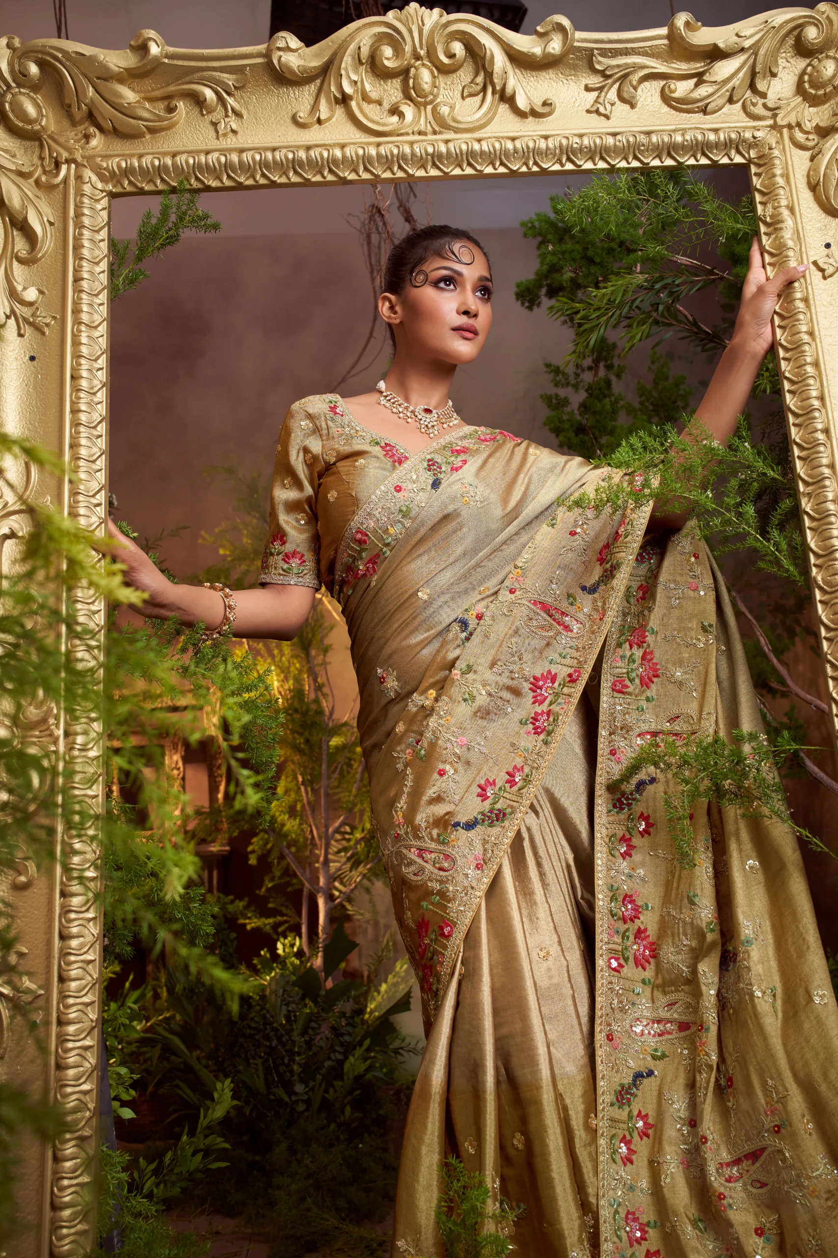 The "Amara" Antique Gold Embroidered Designer Saree