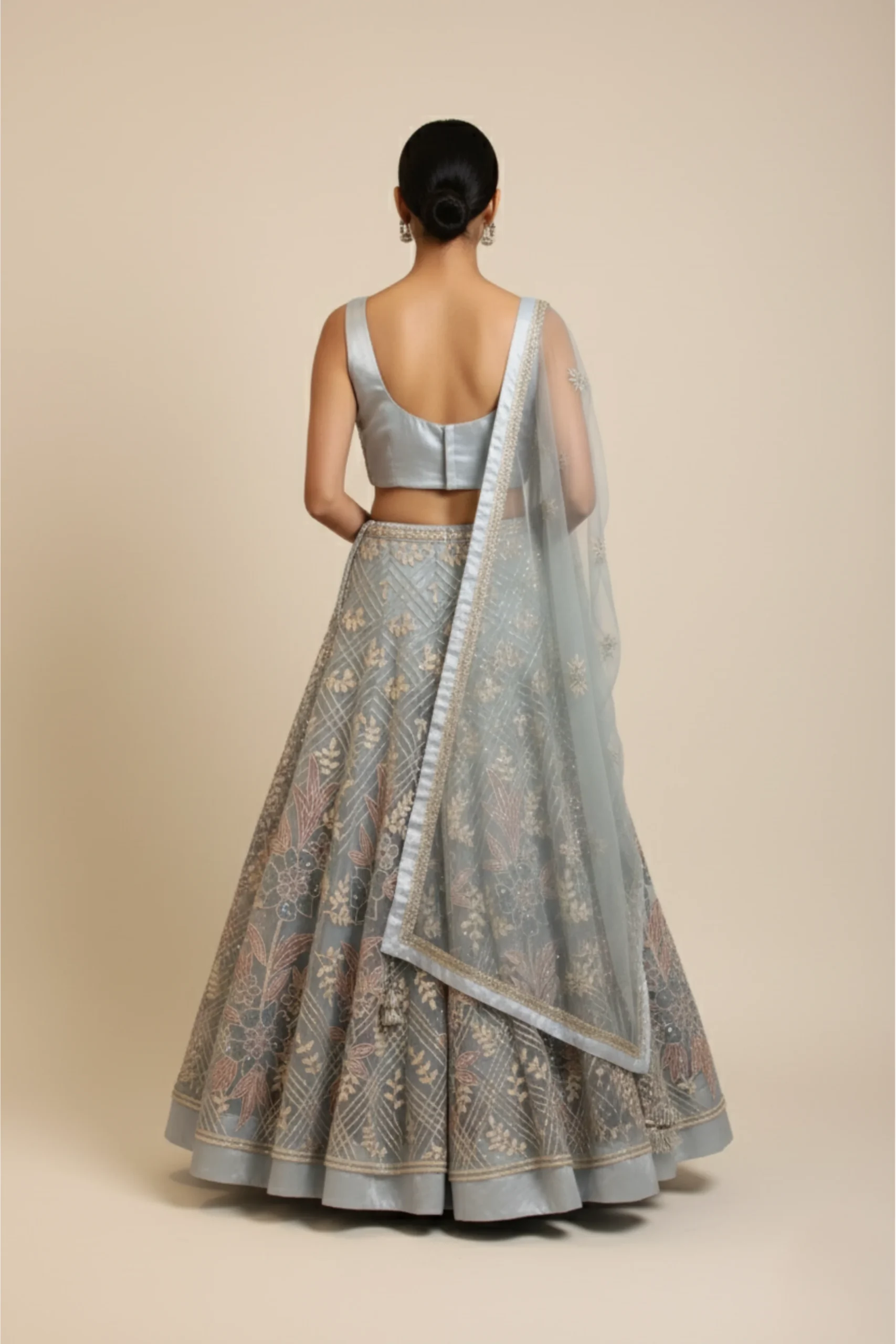 Celestia Royale – Royal Blue Crystal Net Designer Lehenga - Image 4