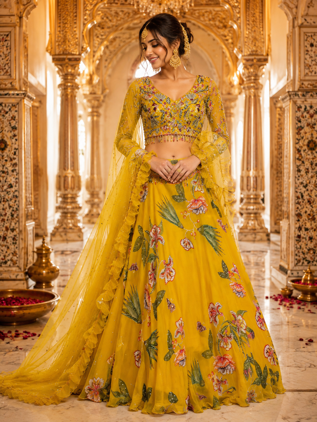 yellow-georgette-floral-digital-print-lehenga