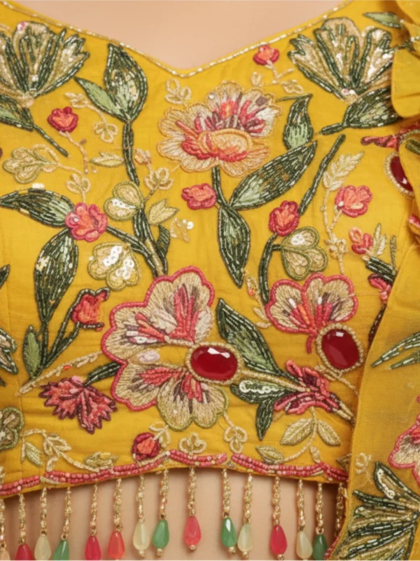 Royal blue net designer lehenga with bead and crystal work blouse and dupatta