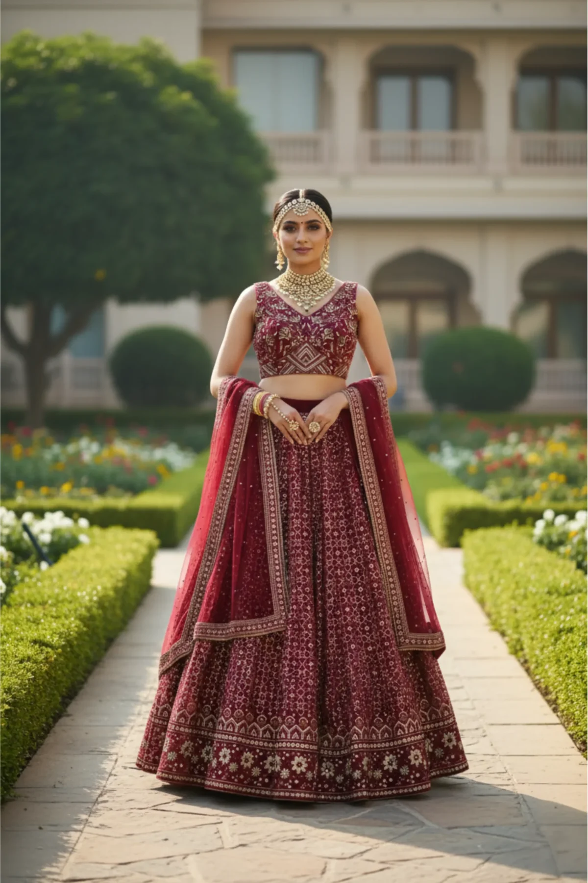 Royal blue net designer lehenga with bead and crystal embellishment and matching dupatta
