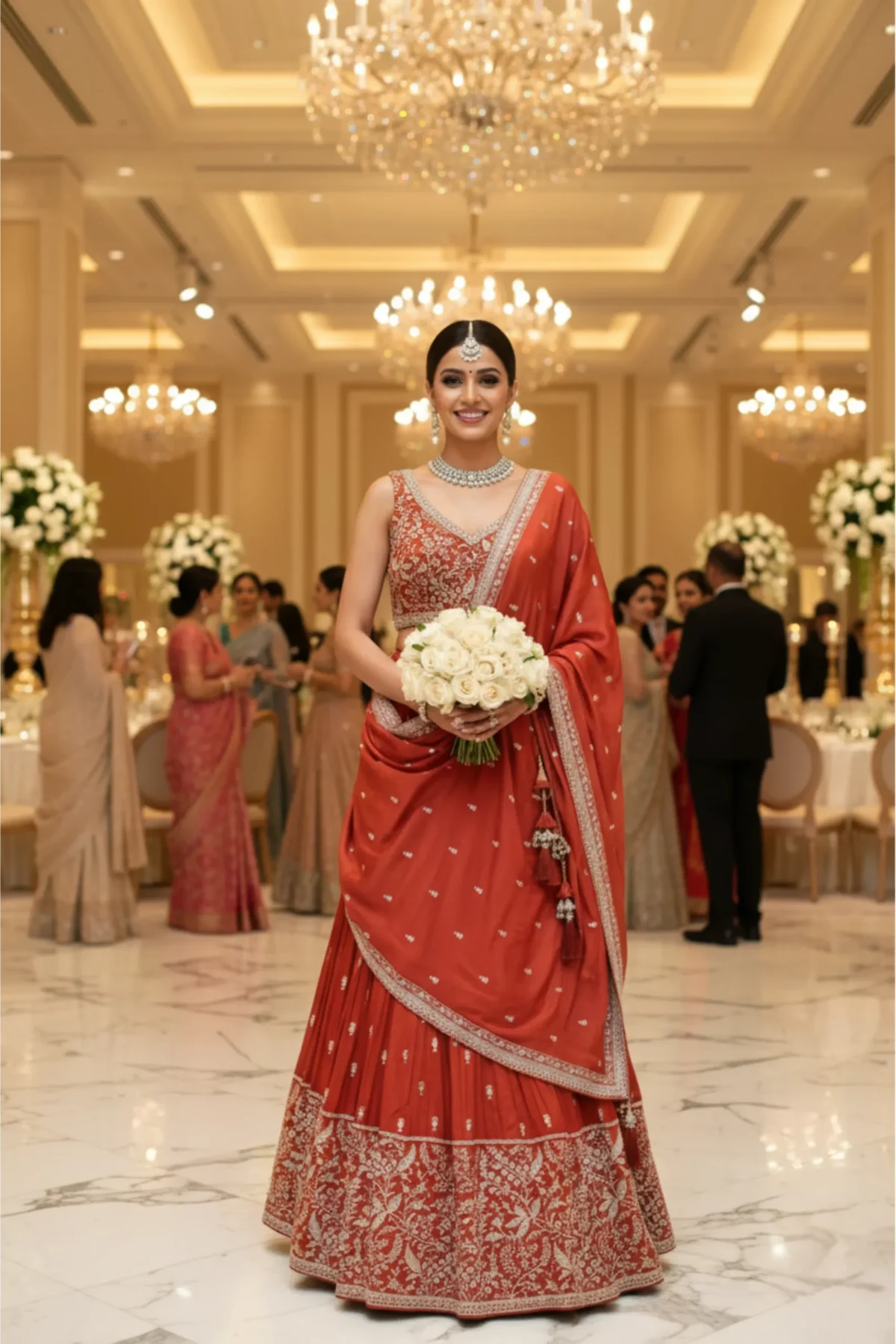 Royal blue net designer lehenga with bead and crystal work blouse and dupatta