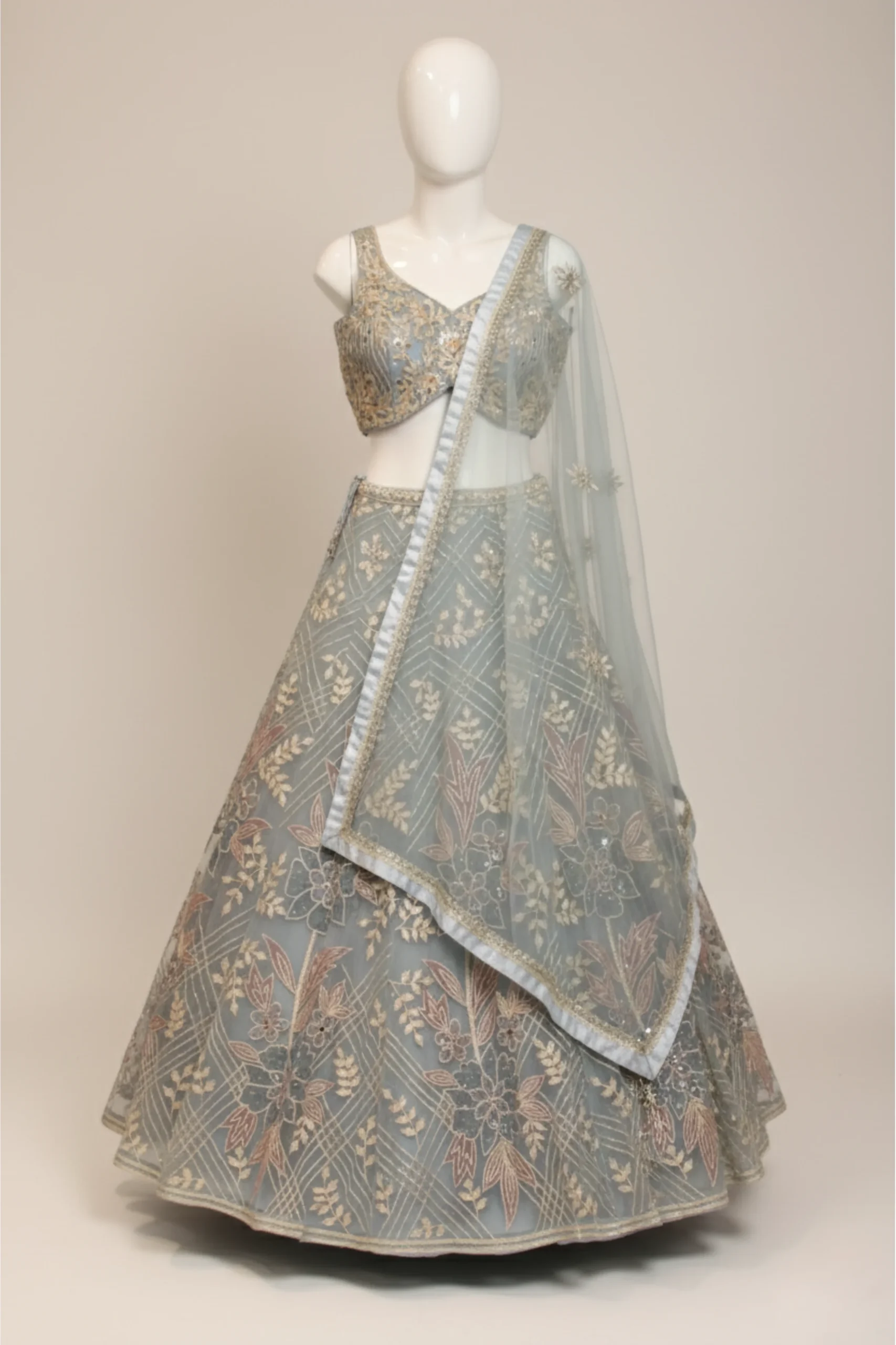 Celestia Royale – Royal Blue Crystal Net Designer Lehenga - Image 5