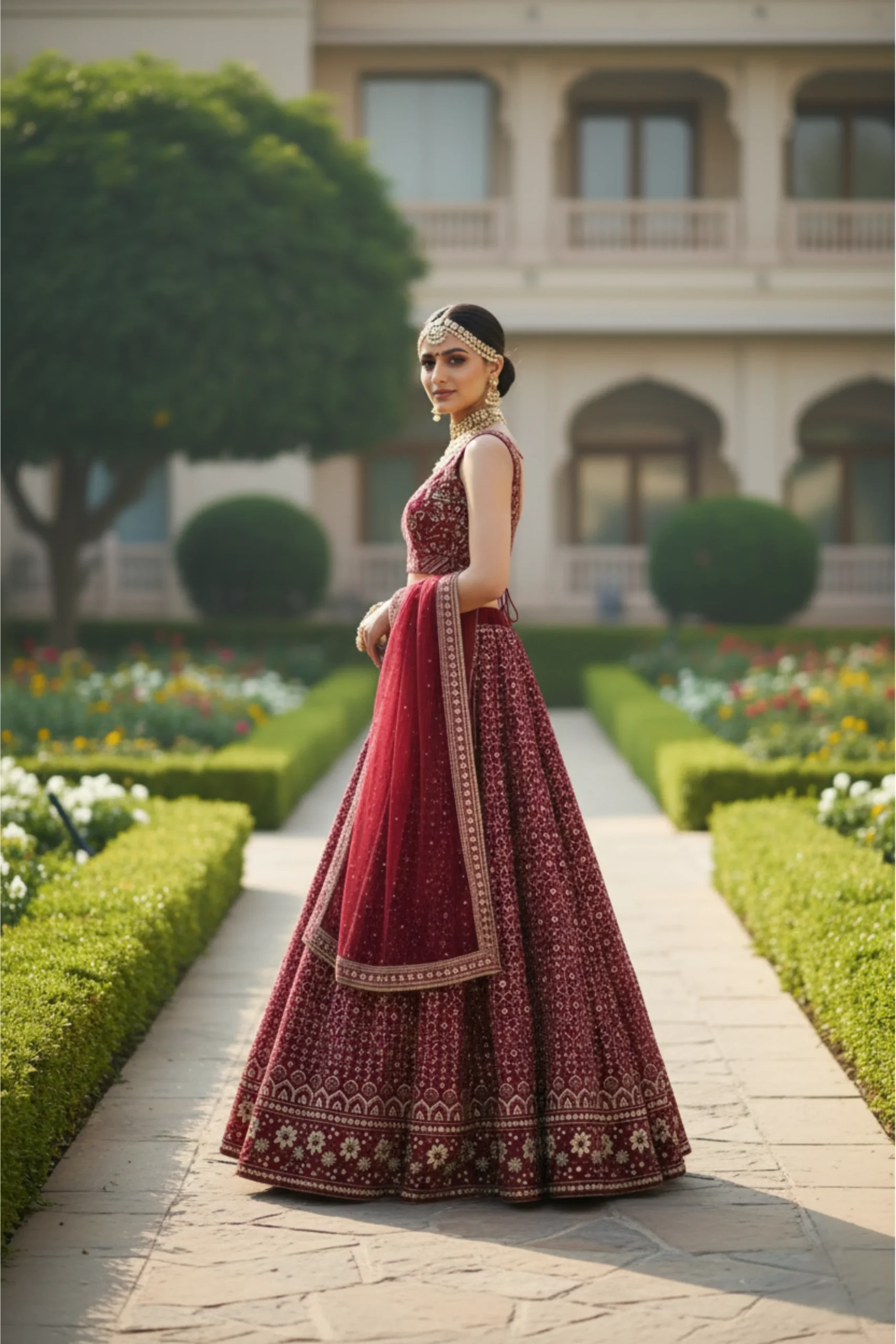 Royal Blue Crystal-Embellished Net Lehenga Set - Image 3