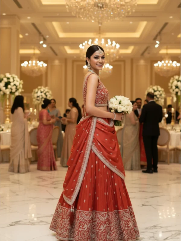 Royal blue net designer lehenga with bead and crystal work blouse and dupatta