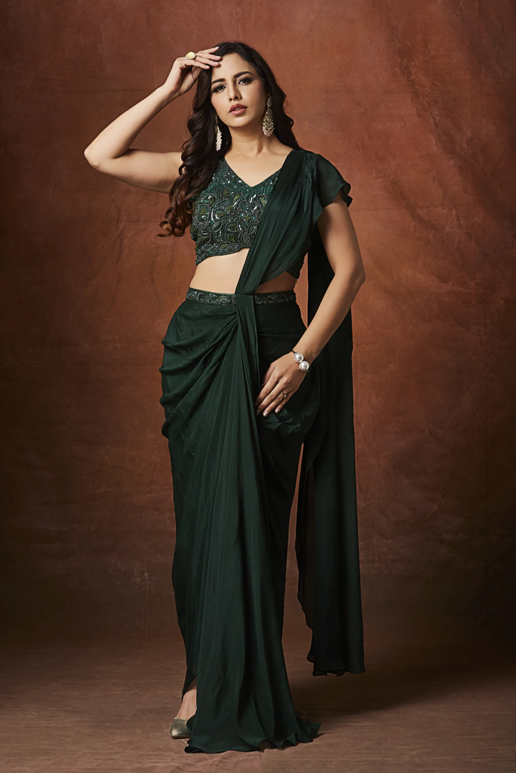 emerald-green-designer-draped-saree