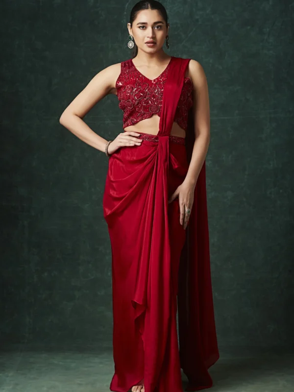 crimson-red-designer-draped-saree