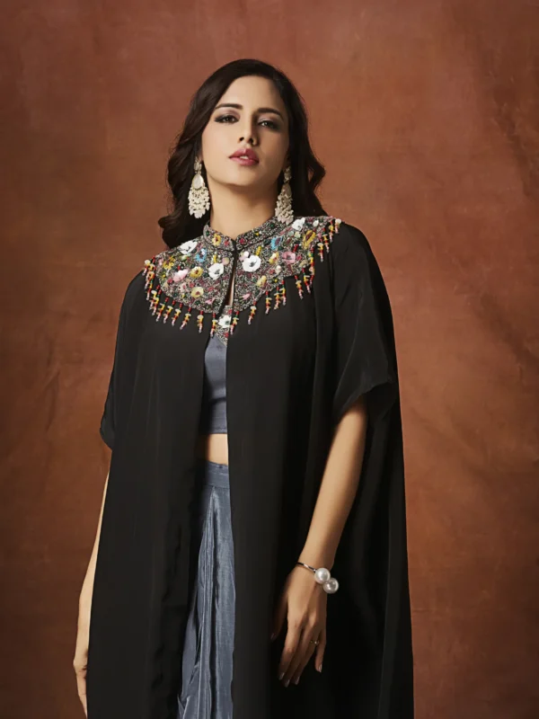 Midnight Muse Embellished Plazo Set with Statement Cape
