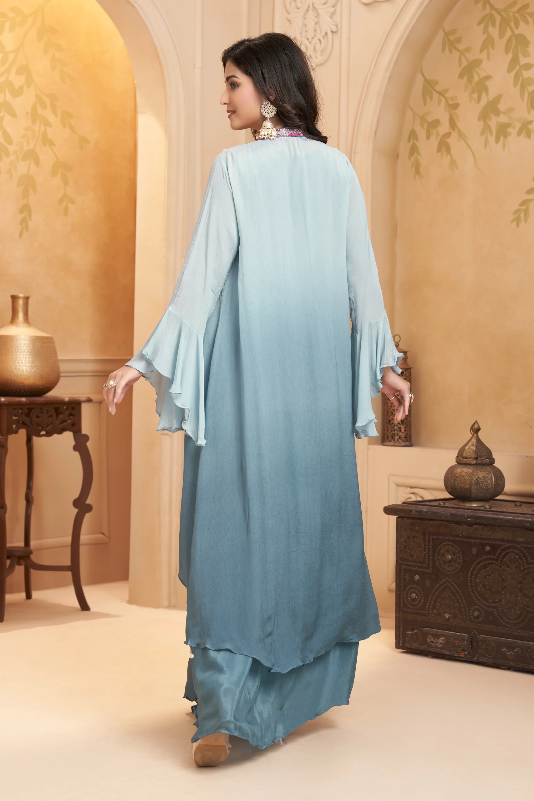 Aqua Meher Layered Indo-Western Draped Ensemble - Image 4