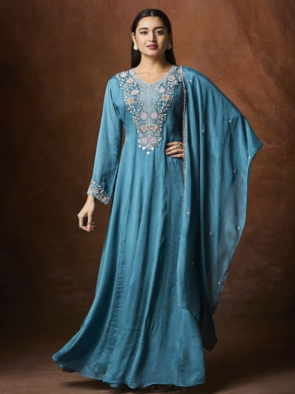 teal-embroidered-indo-western-long-kurta-dress-with-dupatta