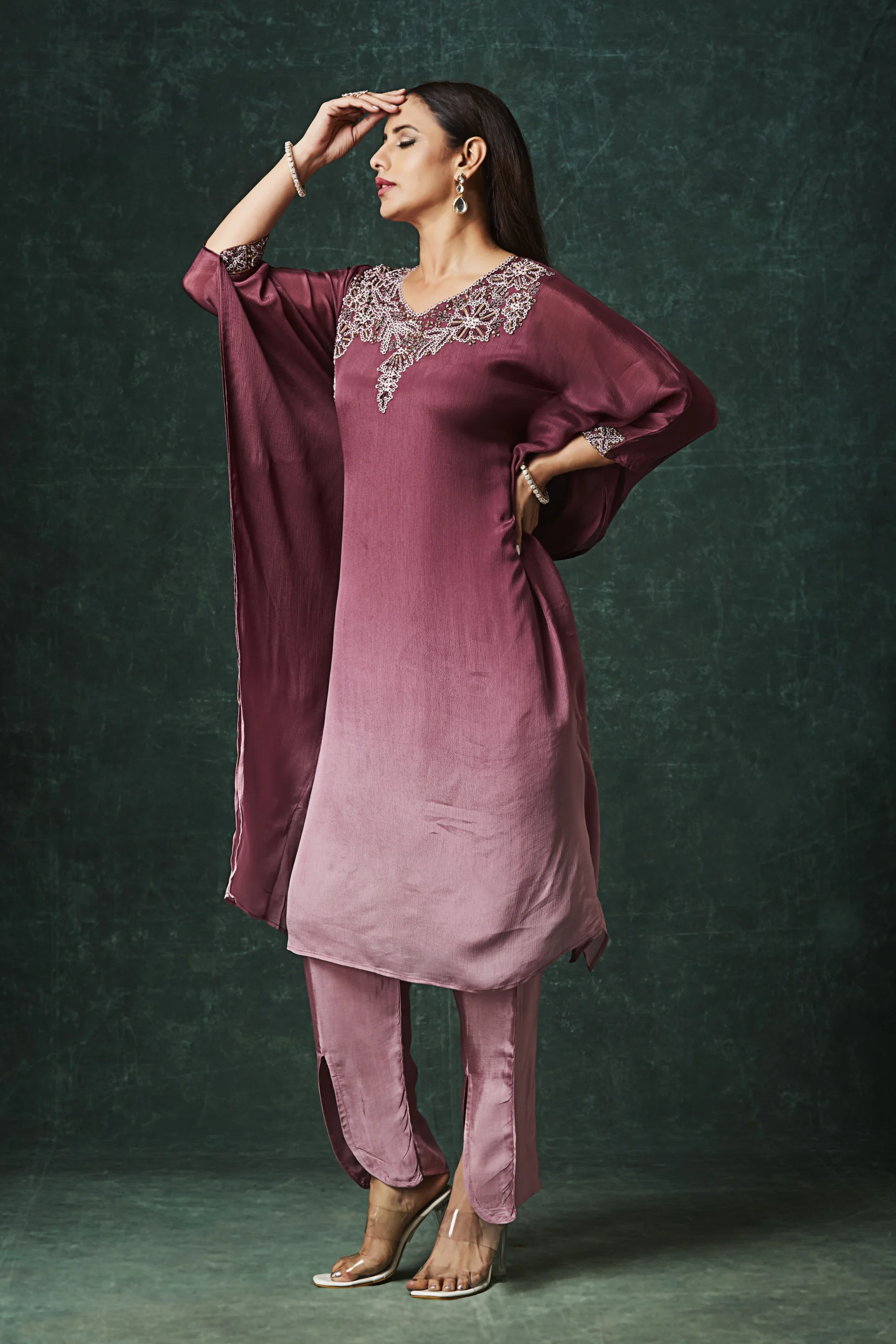 Rosewood Elegance Embellished Indo-Western Kurta Set - Image 4