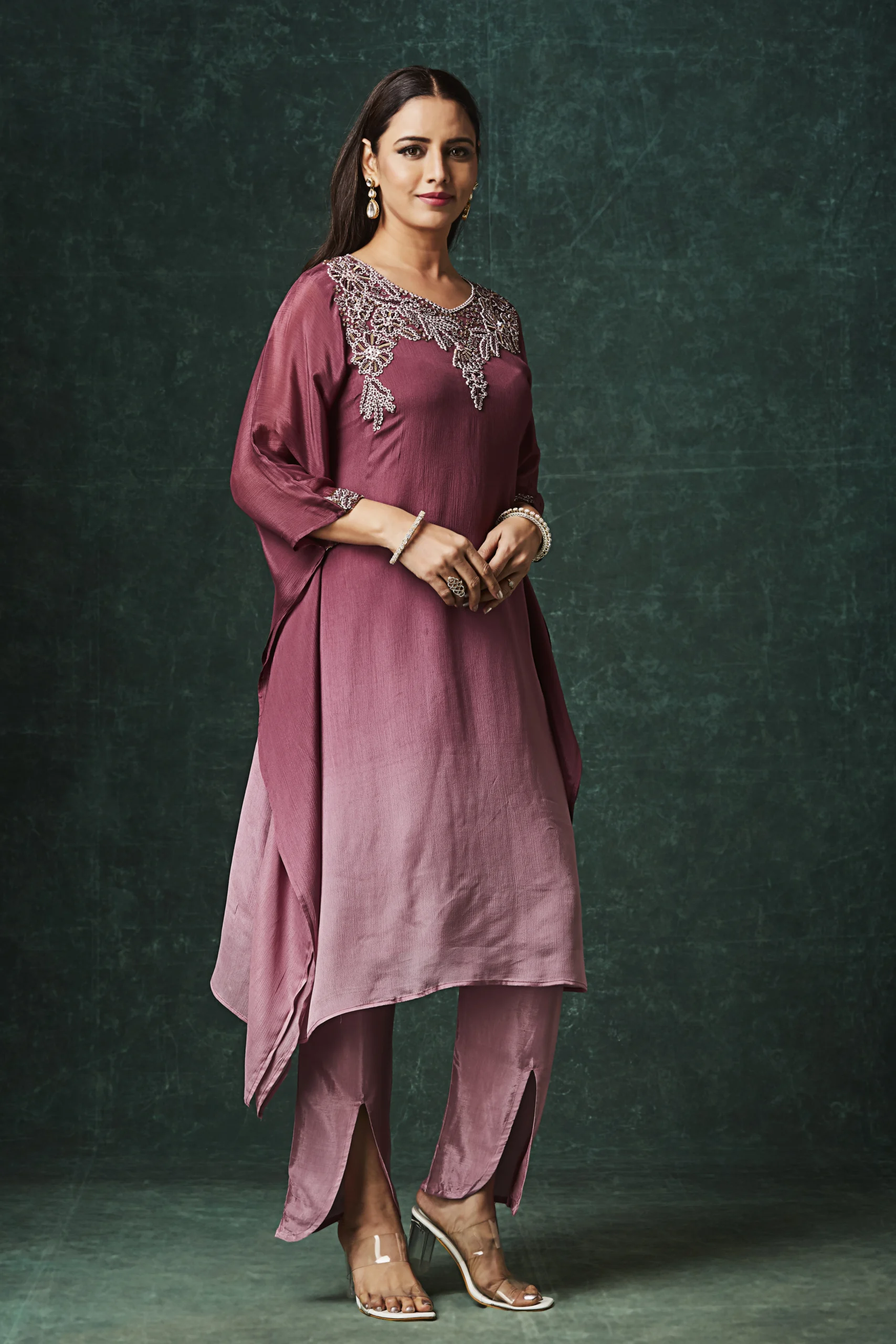 Rosewood Elegance Embellished Indo-Western Kurta Set - Image 2